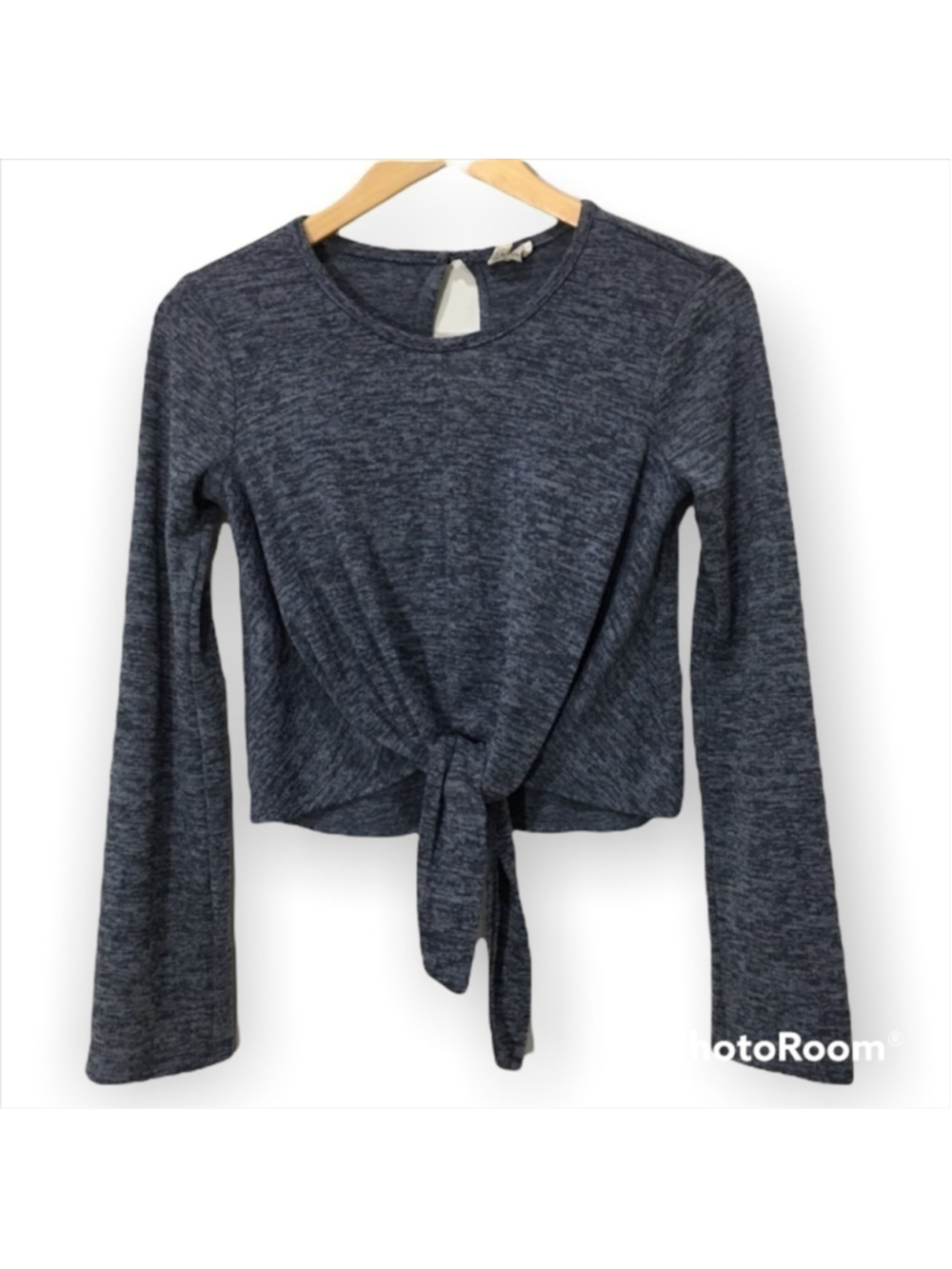 SKY and Sparrow crop blue bottom tie long sleeve